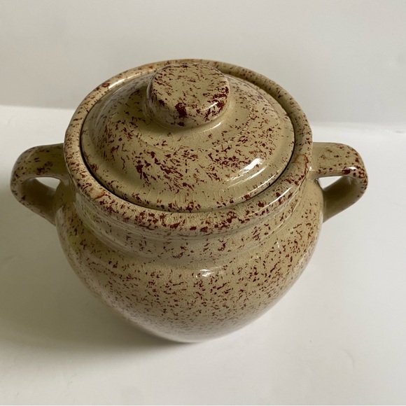 Monmouth Pottery Vintage Crock Canister Jar Bean Pot Shape Maple Leaf Splatter - Picture 3 of 14